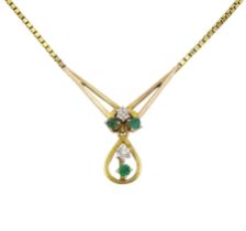 9ct gold emerald and diamond pendant necklace