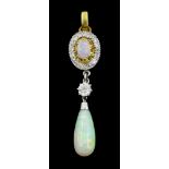Gold and platinum opal and diamond pendant