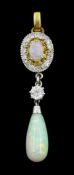 Gold and platinum opal and diamond pendant