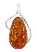 Silver amber pendant