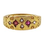 Victorian 15ct gold gypsy set ruby and diamond ring