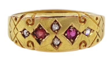 Victorian 15ct gold gypsy set ruby and diamond ring