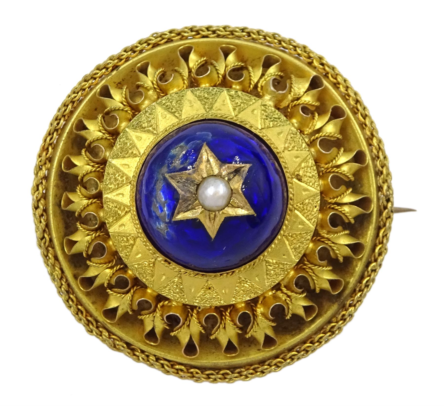 Victorian 18ct gold enamel and seed pearl hinged bangle and matching brooch - Image 4 of 6