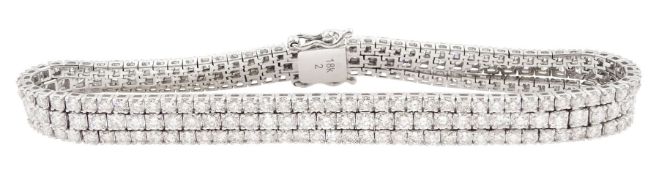 18ct white gold three row round brilliant cut diamond bracelet