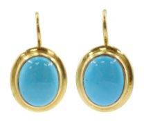 Pair of 18ct gold single stone oval turquoise pendant stud earrings