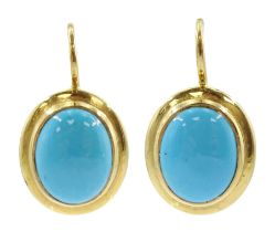 Pair of 18ct gold single stone oval turquoise pendant stud earrings