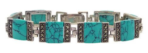 Silver turquoise and marcasite link bracelet