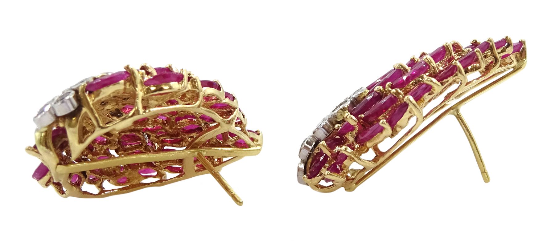 Pair of gold marquise cut ruby and round brilliant cut diamond - Image 2 of 2