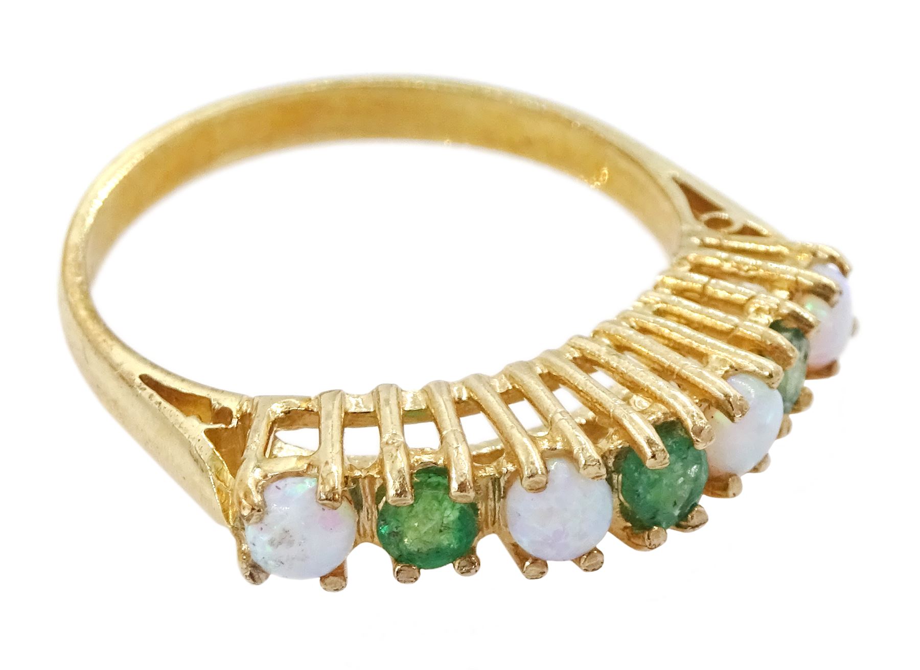 9ct gold seven stone emerald and opal ring - Image 3 of 4