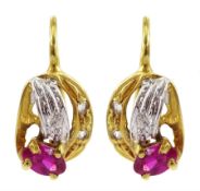 Pair of 18ct white and yellow gold clear and pink stone set earrings