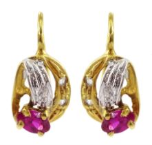 Pair of 18ct white and yellow gold clear and pink stone set earrings