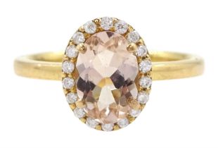 18ct gold oval morganite and round brilliant cut diamond cluster ring