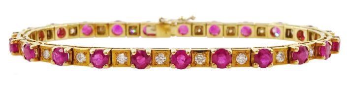 18ct gold ruby and round brilliant cut diamond bracelet