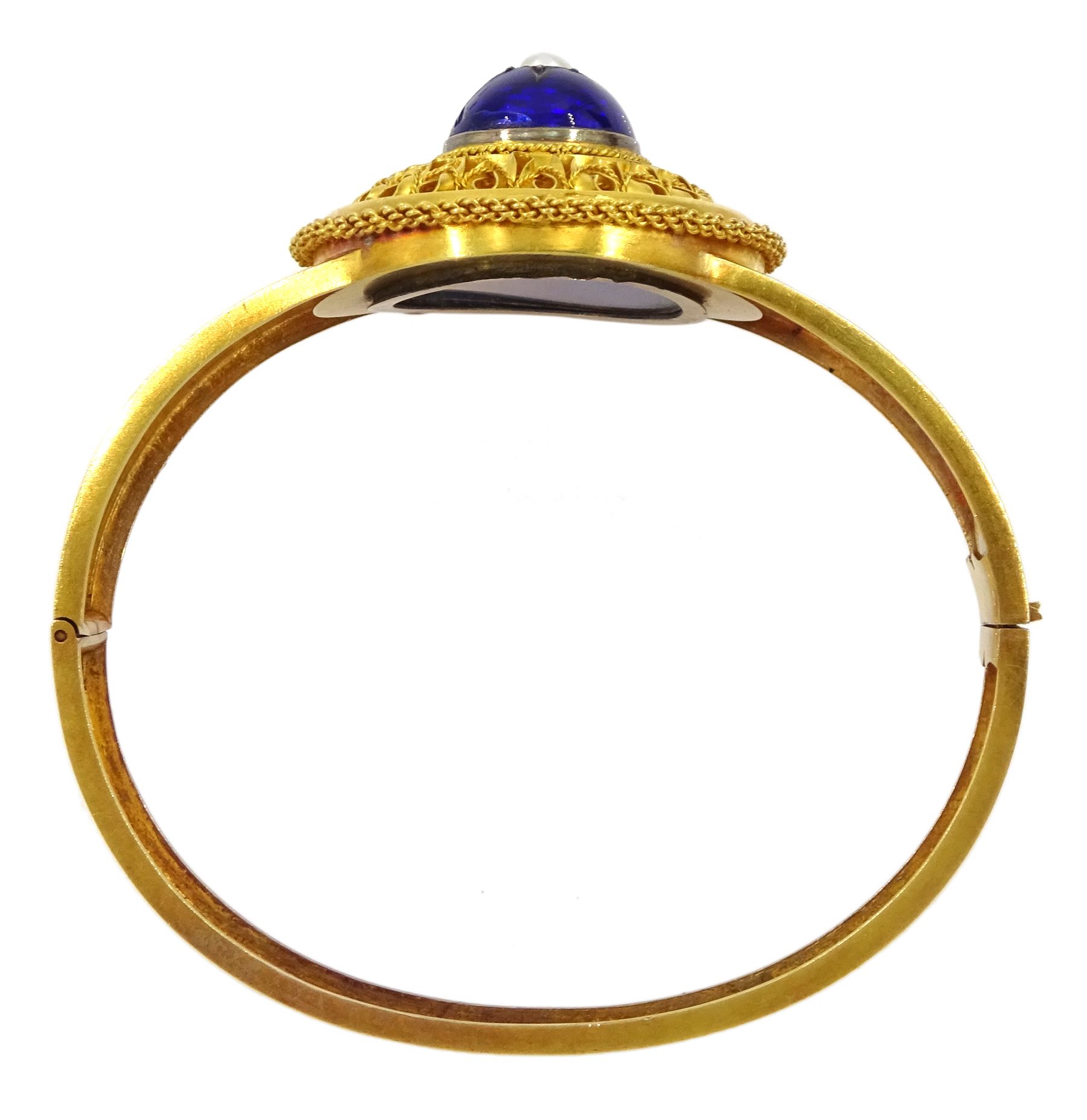 Victorian 18ct gold enamel and seed pearl hinged bangle and matching brooch - Image 3 of 6