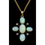 Early 20th century 9ct gold opal and rose cut diamond cross pendant