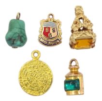 Three 9ct gold pendant / charms including 'Bridlington' town