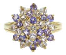 9ct gold blue and clear stone set cluster ring