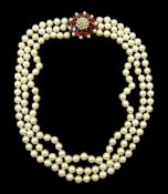 Triple strand cultured white/cream pearl necklace