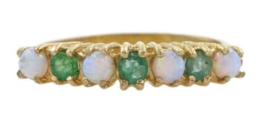 9ct gold seven stone emerald and opal ring