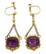 Pair of Victorian gold foil backed amethyst pendant