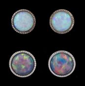 Two pairs of silver opal stud earrings