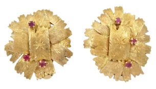 Pair of 17ct gold ruby set clip on earrings
