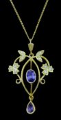 Silver-gilt opal and amethyst pendant necklace