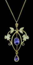 Silver-gilt opal and amethyst pendant necklace