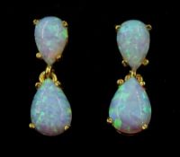 Pair of silver-gilt opal pendant stud earrings