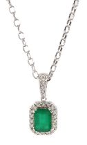 18ct white gold emerald and diamond pendant