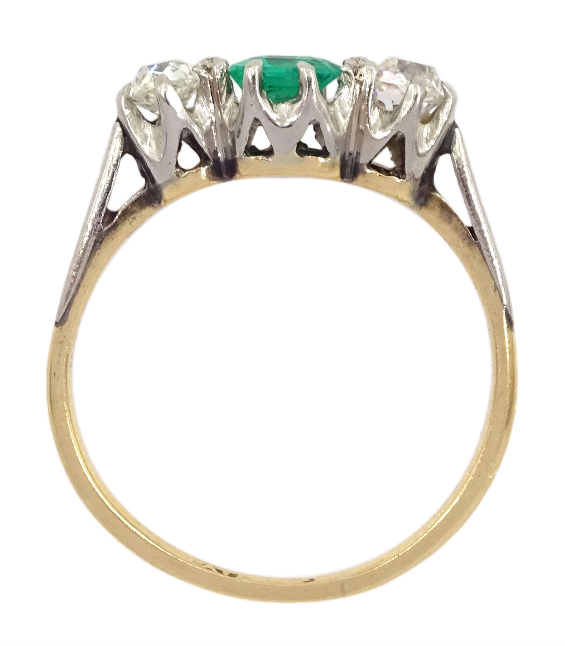 Early 20th century 15ct and palladium three stone emerald and old cut diamond ring - Image 4 of 4