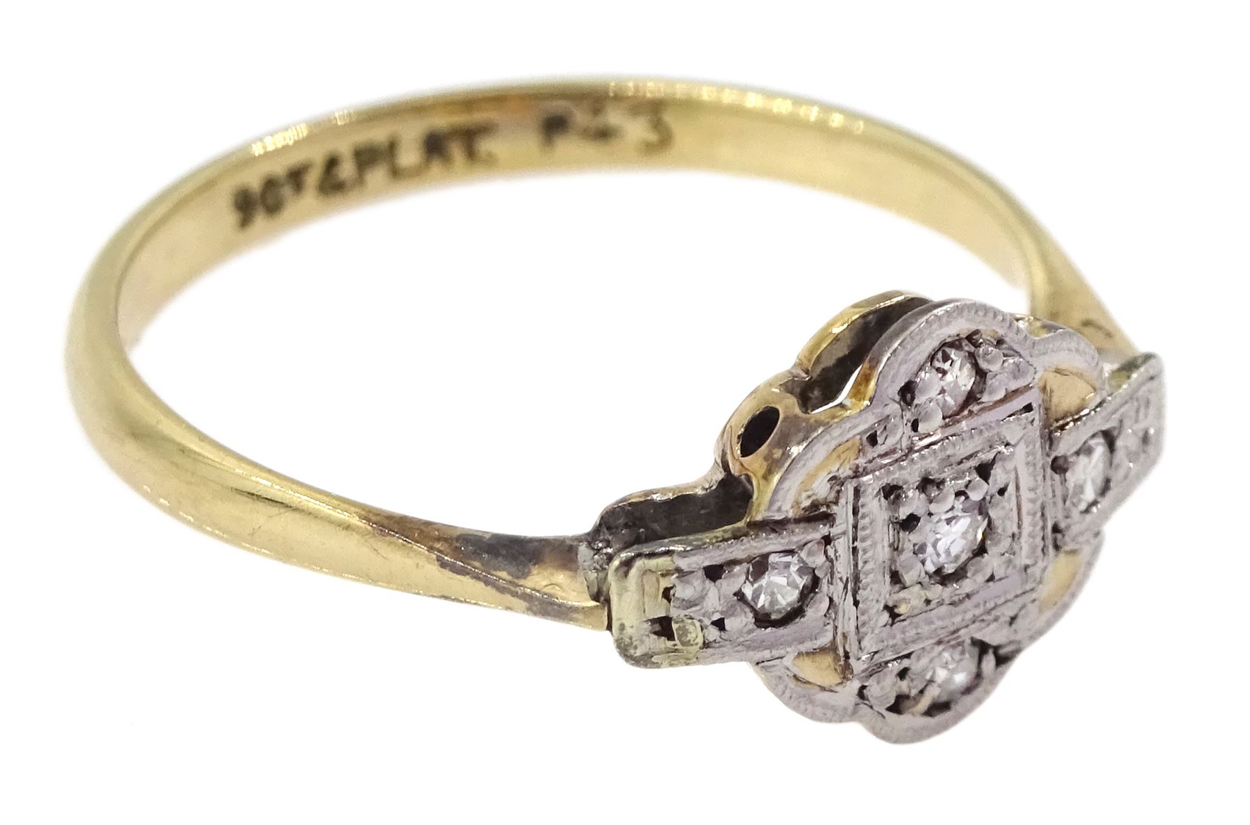 Art deco gold and platinum milgrain set diamond ring - Image 3 of 4