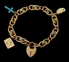 Edwardian 9ct rose gold turquoise bracelet