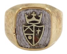 9ct white and yellow gold crown and shield signet ring