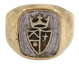 9ct white and yellow gold crown and shield signet ring