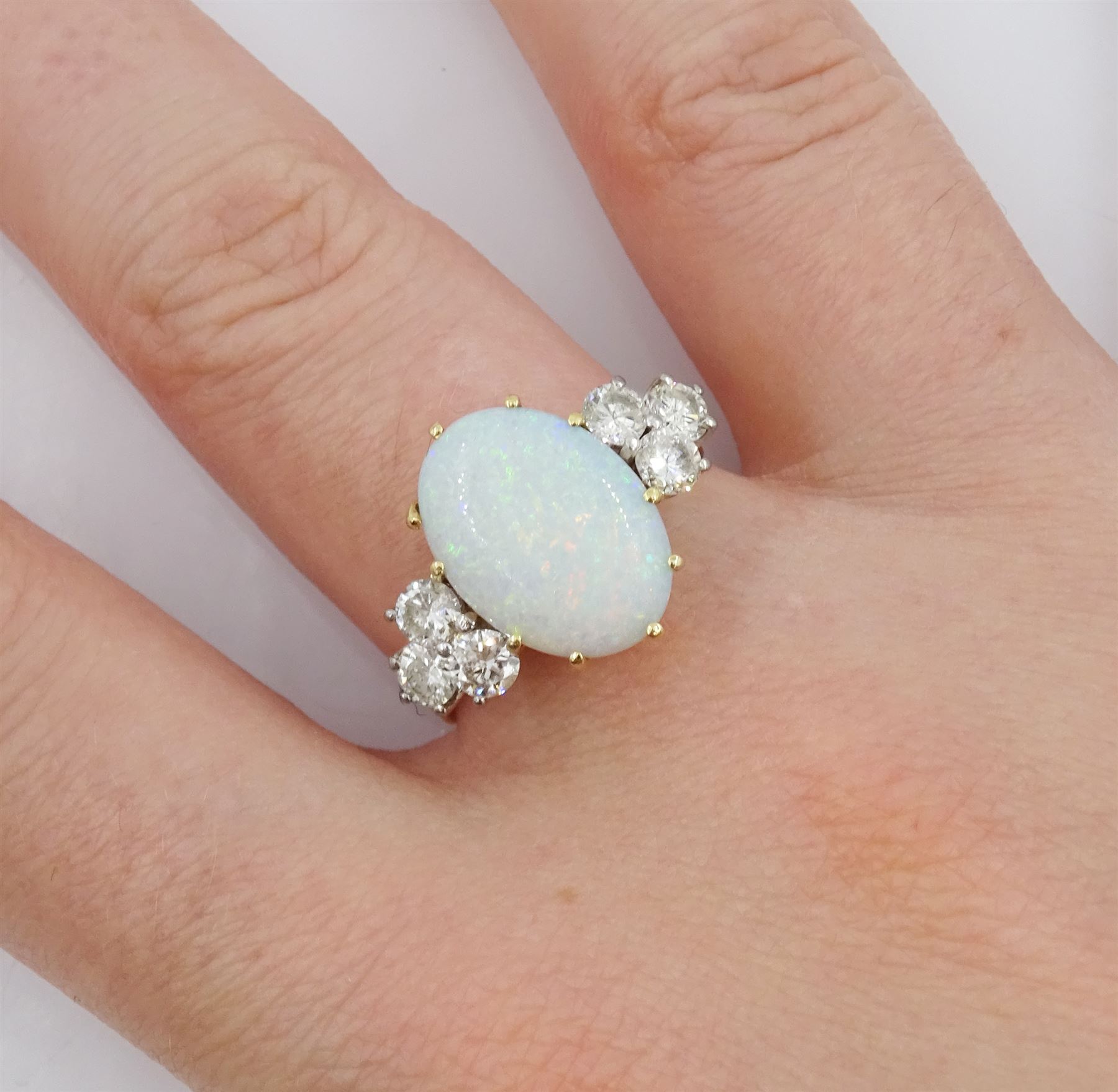 18ct gold opal and six stone round brilliant cut diamond ring - Image 2 of 4