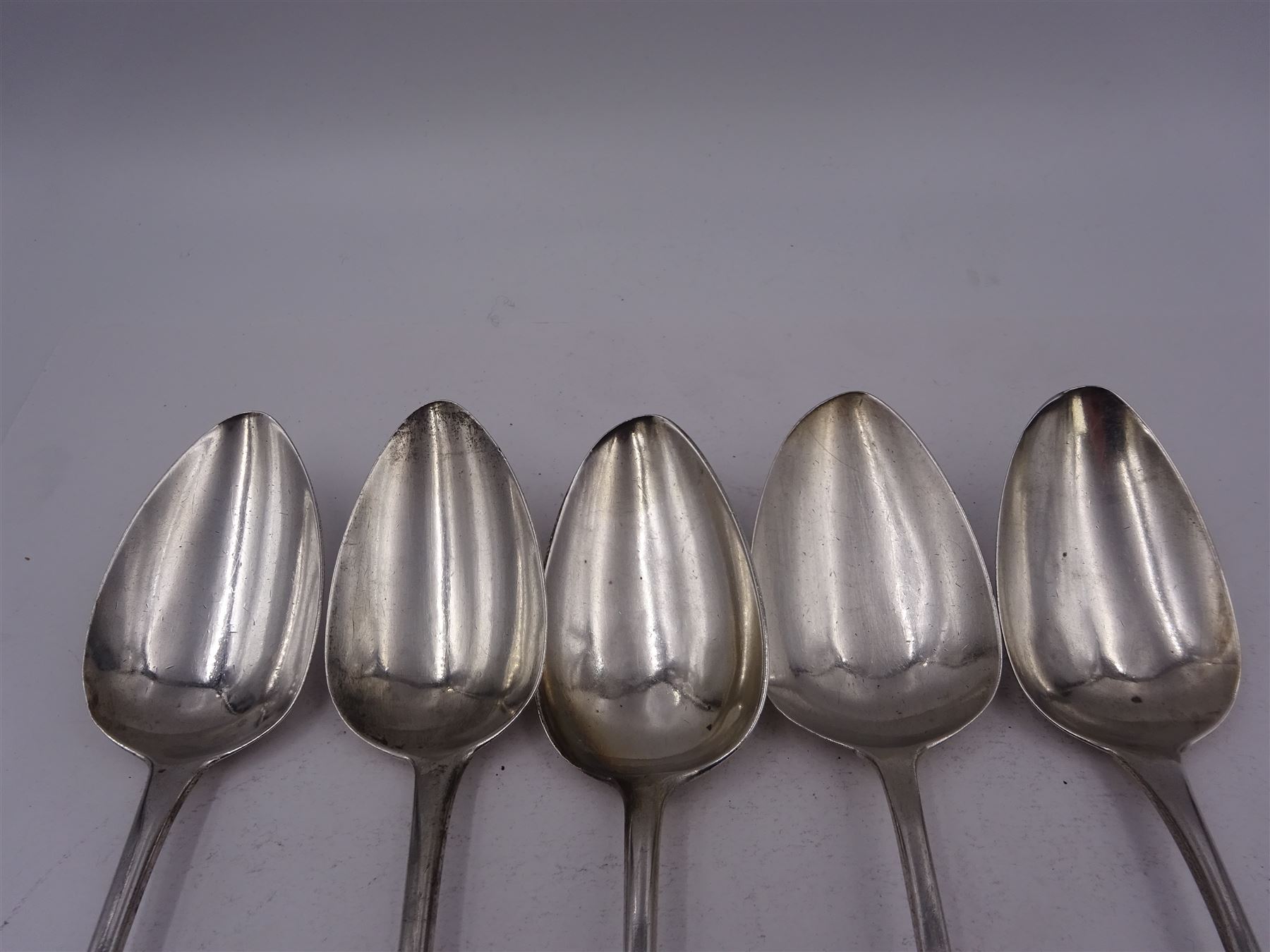 Five George III silver Old English pattern table spoons - Image 3 of 4