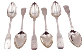 Set of six George III silver Fiddle pattern teaspoons
