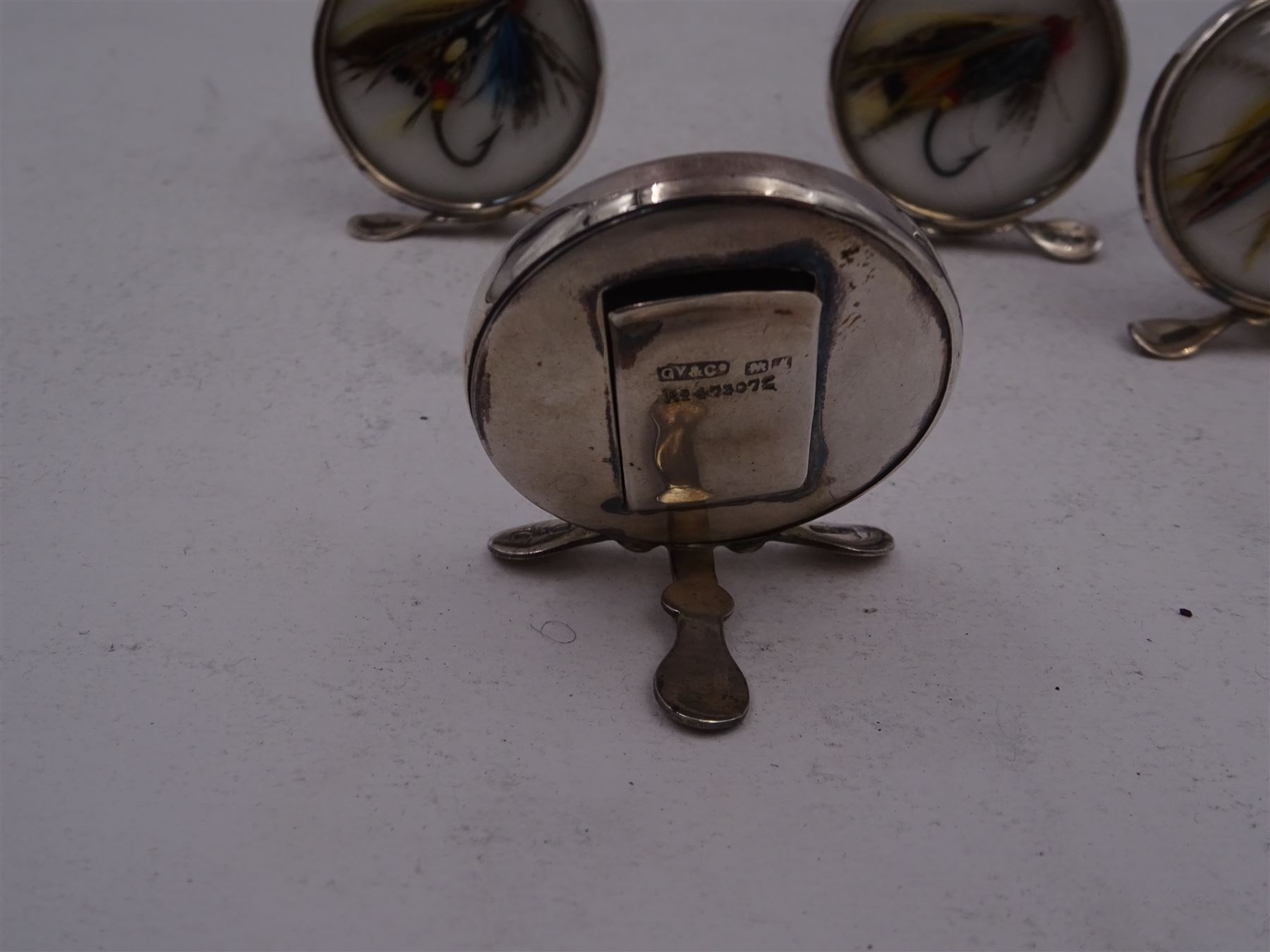 Set of four early 20th century silver mounted place card holders - Image 8 of 10