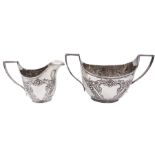 Late Victorian silver milk jug and twin handled open sucrier