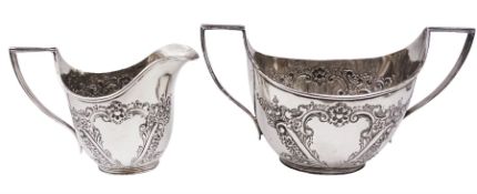 Late Victorian silver milk jug and twin handled open sucrier