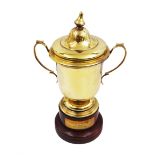 Edwardian silver-gilt twin handled trophy cup and cover