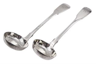Pair of Victorian provincial silver Fiddle pattern toddy ladles