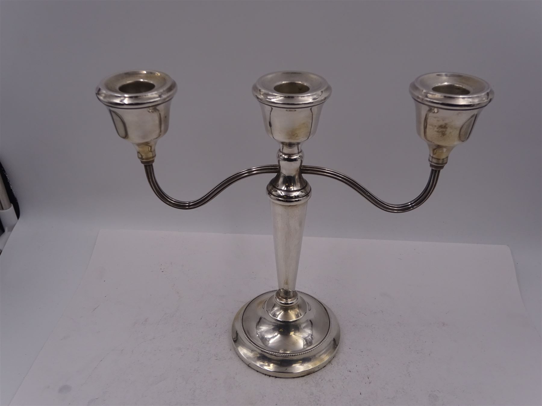 Modern silver mounted three branch candelabra - Image 2 of 4