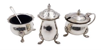 Modern silver three piece cruet set