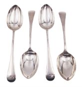 Set of four late Victorian silver Old English pattern table spoons