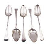 Five George III silver Old English pattern table spoons