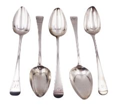 Five George III silver Old English pattern table spoons