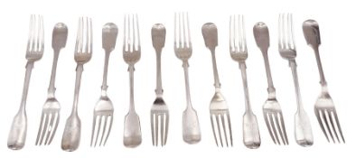Twelve Victorian and later silver Fiddle pattern dessert forks