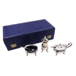 Modern three piece silver cruet set